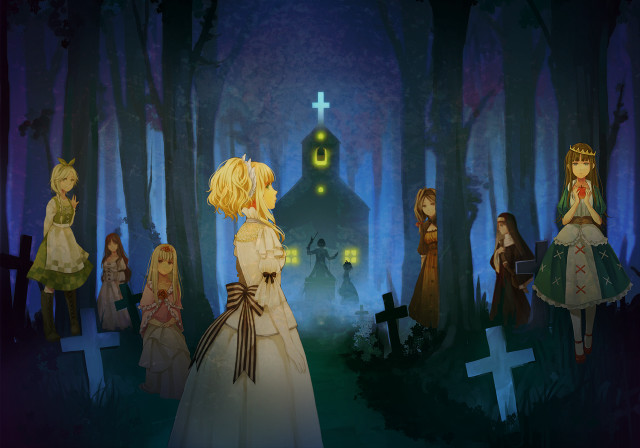 Group people cross forest night free wallpaper for desktop - medium preview image