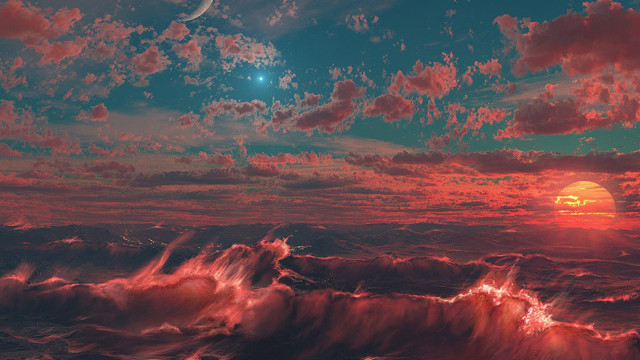 Sunset water moon clouds sky free wallpaper for desktop - medium preview image