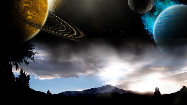 Planets mountains sky clouds foreground free wallpaper for desktop - medium preview image