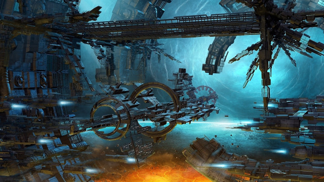 Futuristic city fire pit clock free wallpaper for desktop - medium preview image