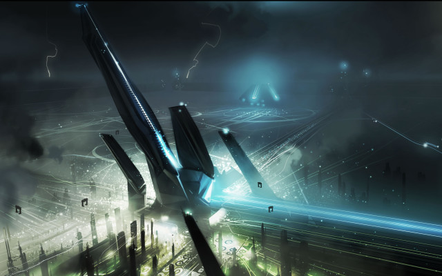 Futuristic city night structure scene free wallpaper for desktop - medium preview image