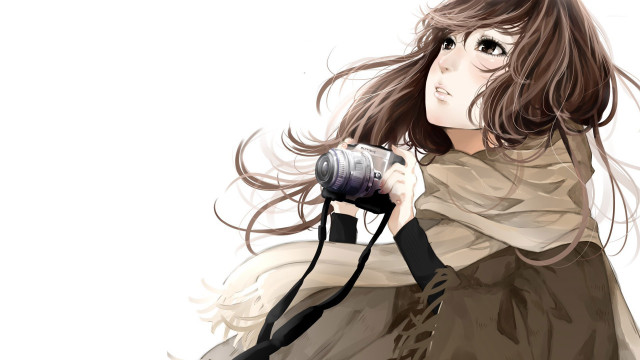 Woman camera scarf neck holding free wallpaper for desktop - medium preview image