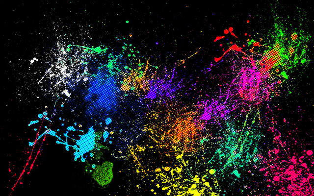 Black background multicolored paint splatter free wallpaper for desktop - medium preview image