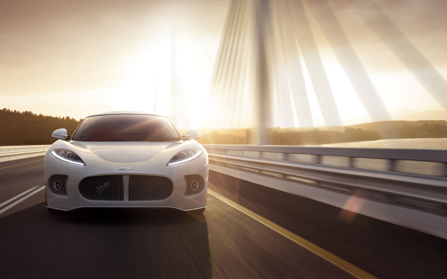 White sports car highway sunset free wallpaper for desktop - medium preview image