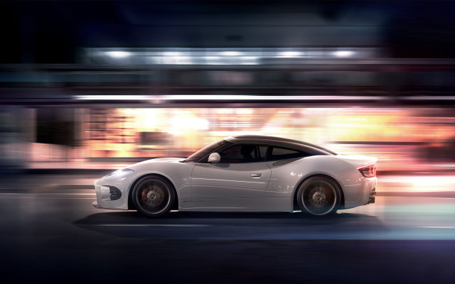 White sports car night motion free wallpaper for desktop - medium preview image