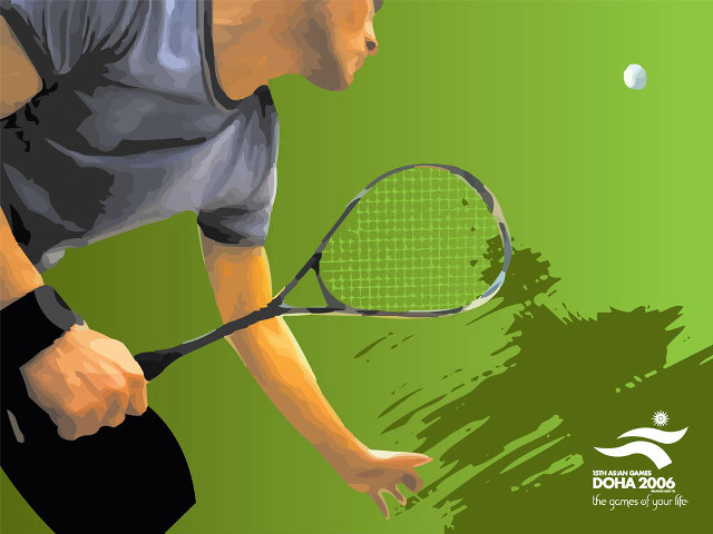 Man holding tennis racquet court free wallpaper for desktop - medium preview image
