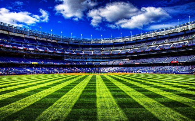Stadium green field blue sky free wallpaper for desktop - medium preview image