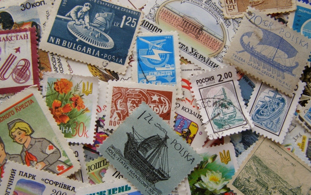 Stamps colorful pile table ship free wallpaper for desktop - medium preview image