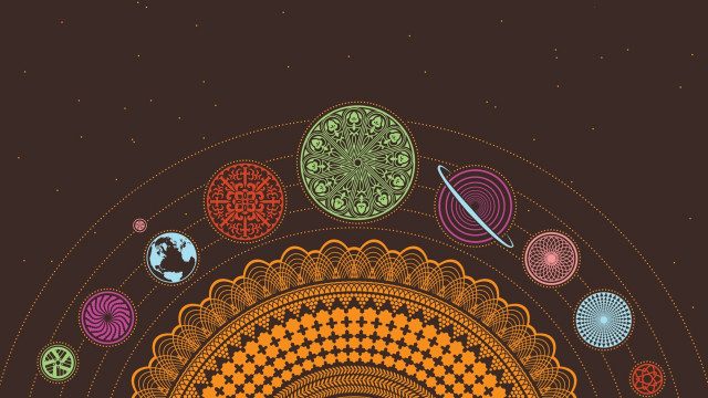 Colorful illustration circle planets stars free wallpaper for desktop - medium preview image