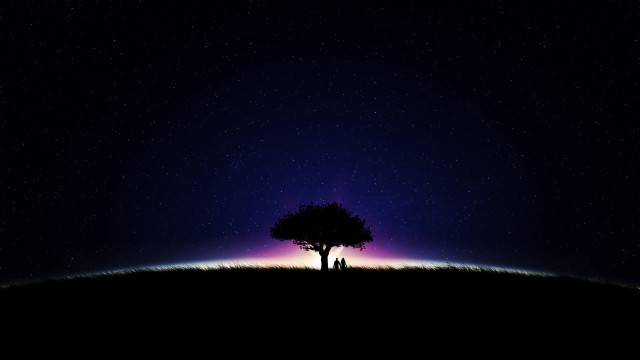Lone tree field night purple free wallpaper for desktop - medium preview image