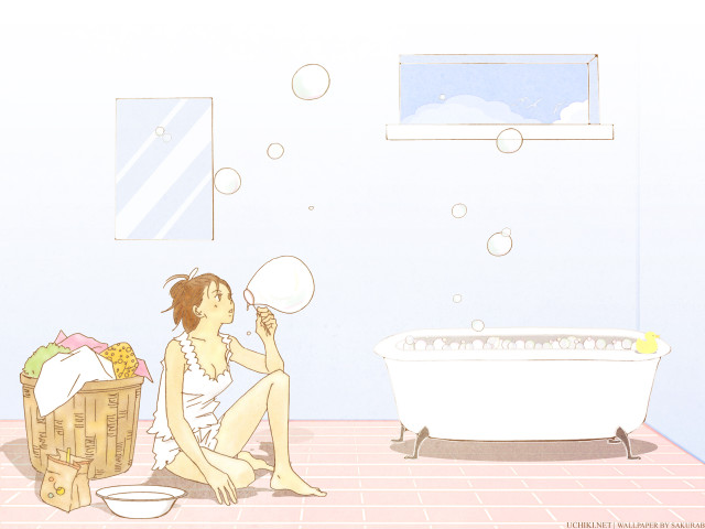 Woman sitting floor bathtub bubbles free wallpaper for desktop - medium preview image