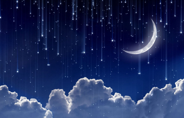 Night sky crescent moon stars #2 free wallpaper for desktop - medium preview image
