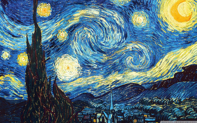 Starry night building trees foreground free wallpaper for desktop - medium preview image