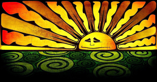 Sun face green yellow background free wallpaper for desktop - medium preview image