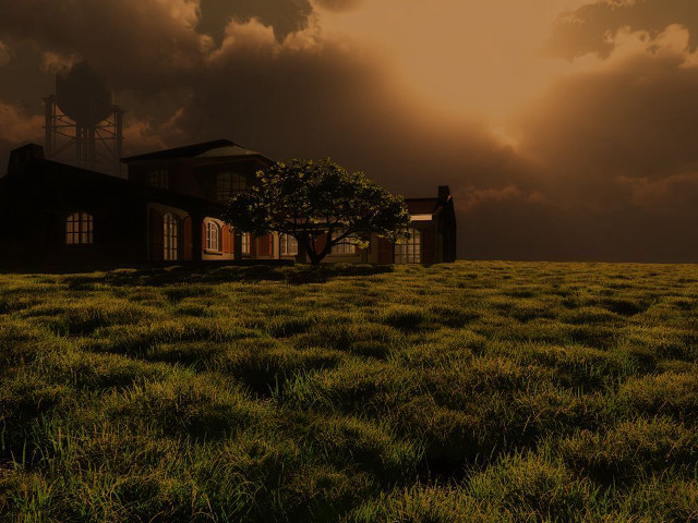 House field tree cloudy sky free wallpaper for desktop - medium preview image