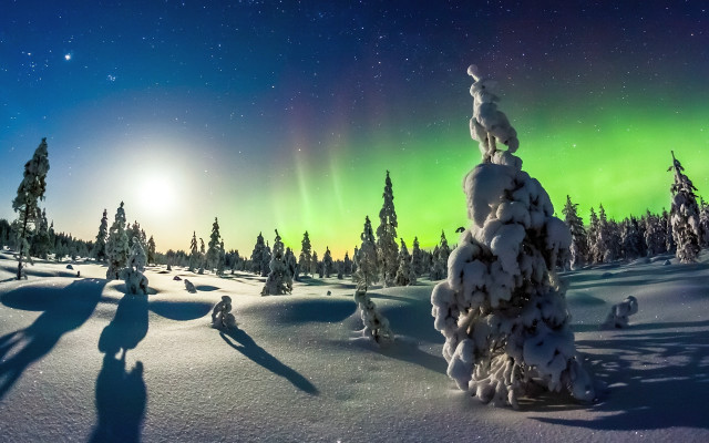 Green blue aurora borealis snowy #2 free wallpaper for desktop - medium preview image