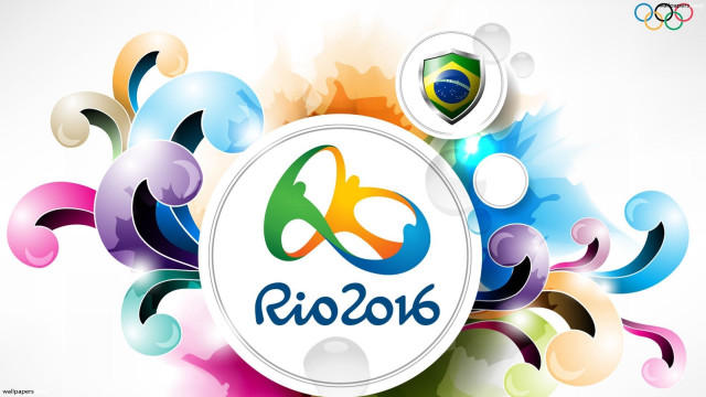 Colorful olympic logo shield on free wallpaper for desktop - medium preview image