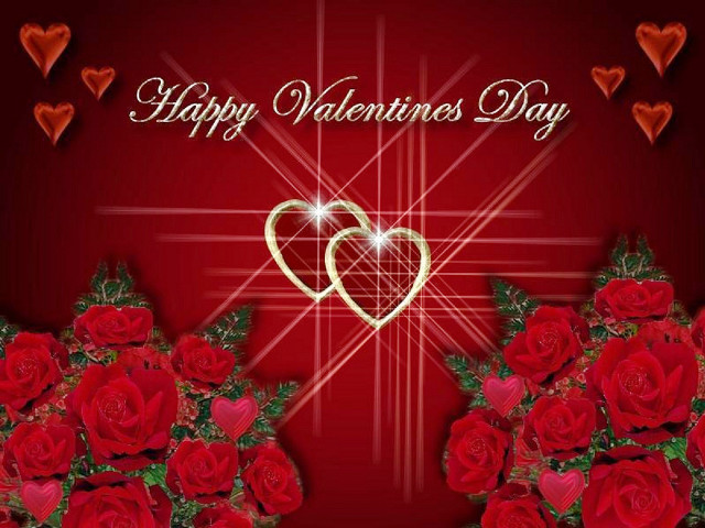 Valentine hearts roses blue red free wallpaper for desktop - medium preview image