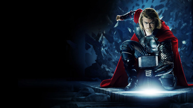 Man thor kneeling hands chest free wallpaper for desktop - medium preview image
