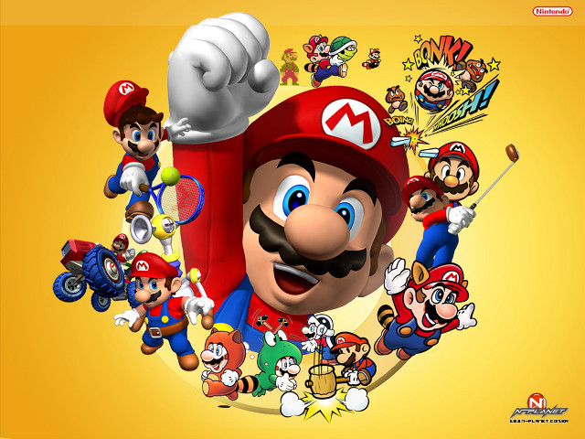 Mario bros characters yellow background free wallpaper for desktop - medium preview image
