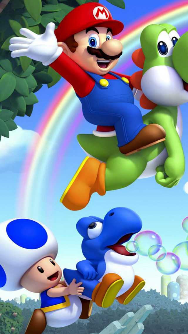 Cartoon character flying rainbow background free wallpaper for mobile - medium preview image