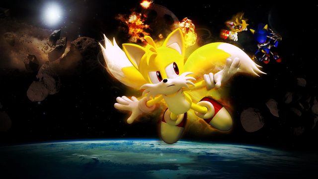 Cartoon character flying over planet free wallpaper for desktop - medium preview image