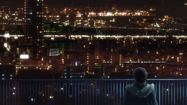 Person sitting bench city lights free wallpaper for desktop - medium preview image