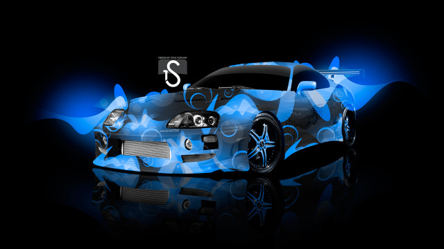 Car blue flame design hood free wallpaper for desktop - medium preview image