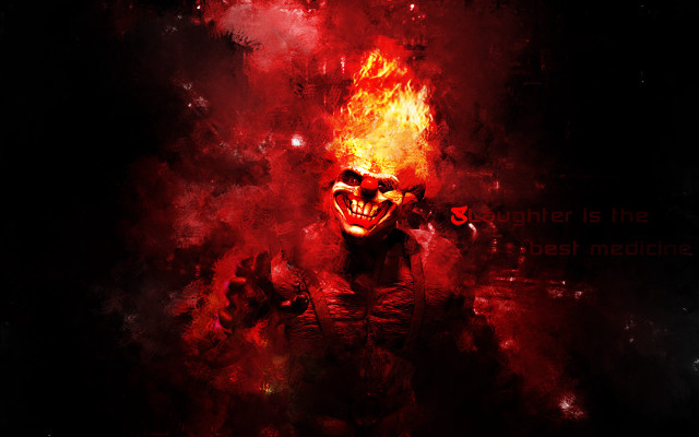 Demonic clown burning face red free wallpaper for desktop - medium preview image