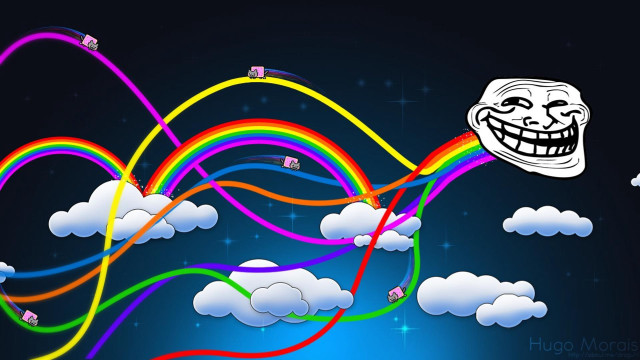 Cartoon rainbow troll face clouds free wallpaper for desktop - medium preview image