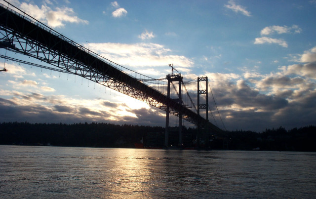 Bridge sun clouds plane flying free wallpaper for desktop - medium preview image