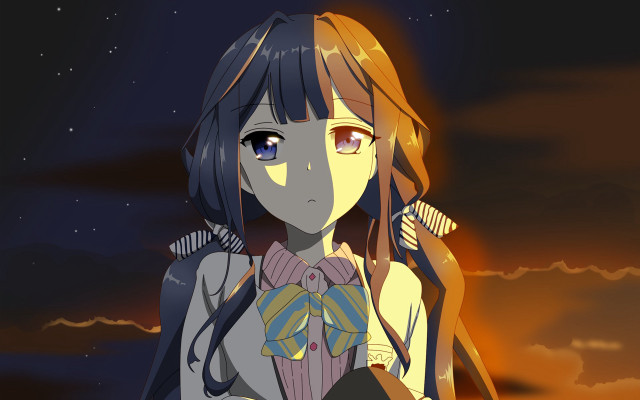 Girl longhair bowtie nightstars anime free wallpaper for desktop - medium preview image