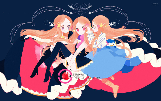 Three girls pink object blue free wallpaper for desktop - medium preview image