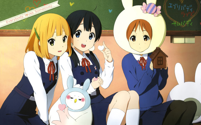 Anime girls bench bunny blackboard free wallpaper for desktop - medium preview image