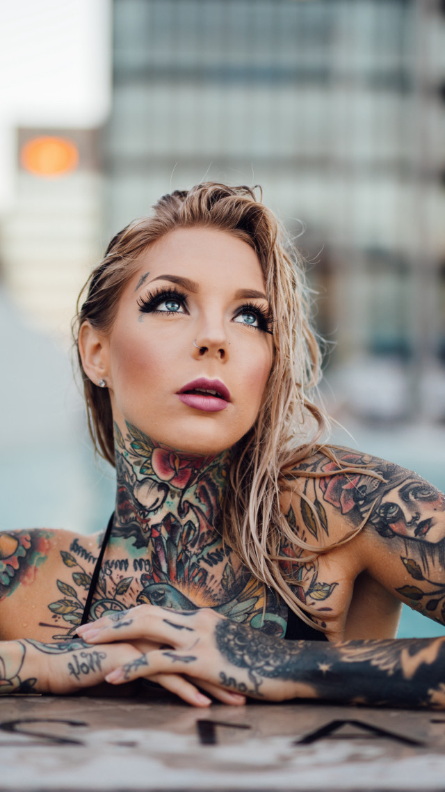 Woman tattoos hands hips eyes free wallpaper for mobile - medium preview image