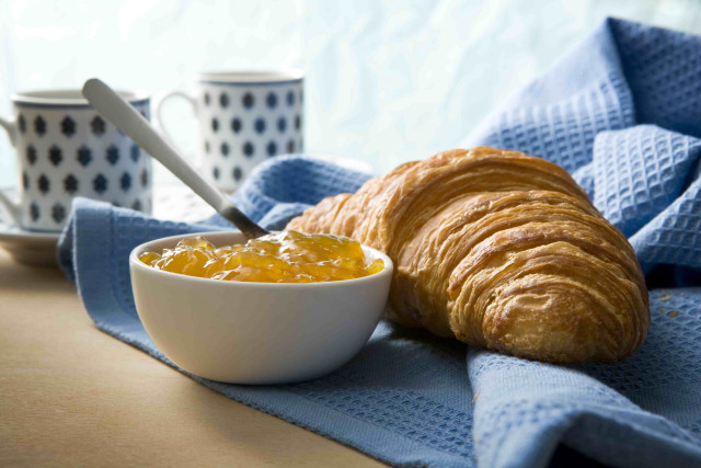 Orange curd croissant coffee blue free wallpaper for desktop - medium preview image