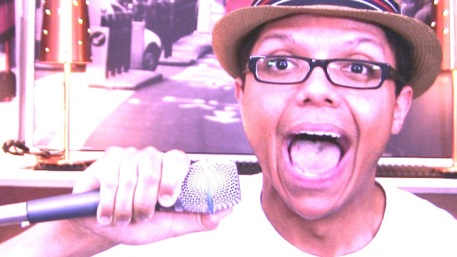 Man hat glasses microphone street free wallpaper for desktop - medium preview image