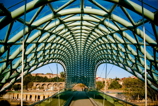 Walkway metal structure sky background free wallpaper for desktop - medium preview image