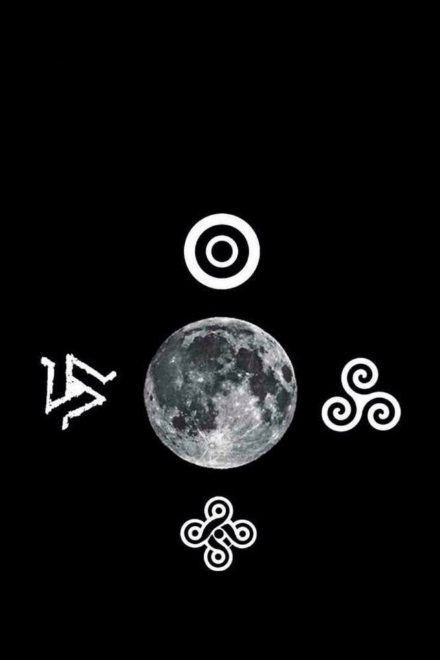 Full moon symbols black background free wallpaper for mobile - medium preview image
