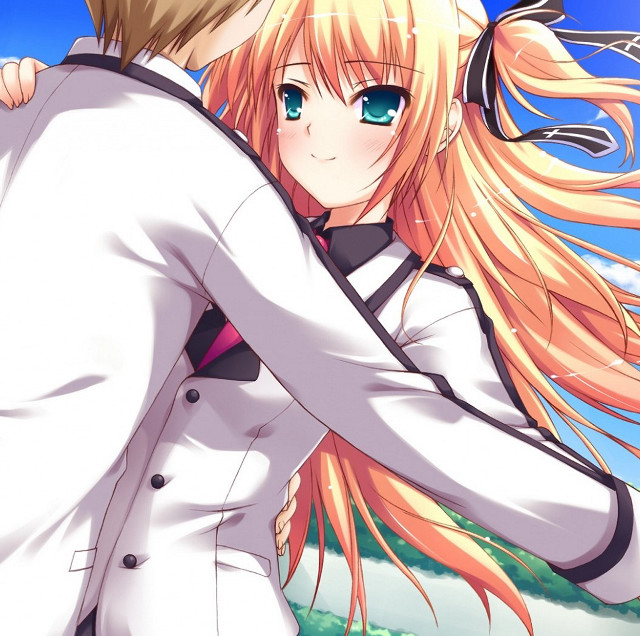 Anime couple hugging blue sky #5 free wallpaper for tablet - medium preview image