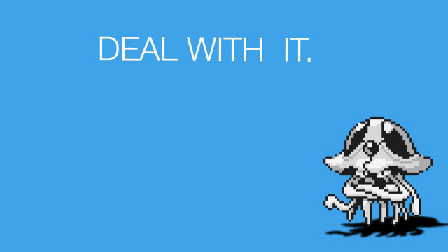 Pixel art dog blue background free wallpaper for desktop - medium preview image