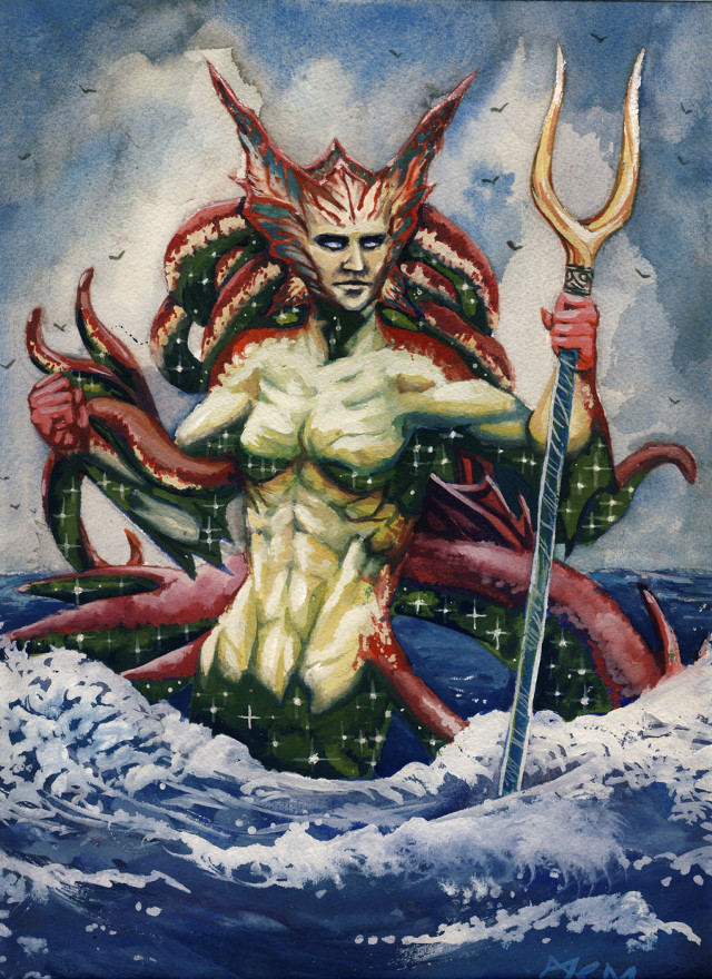 Man sword octopus water spear free wallpaper for mobile - medium preview image