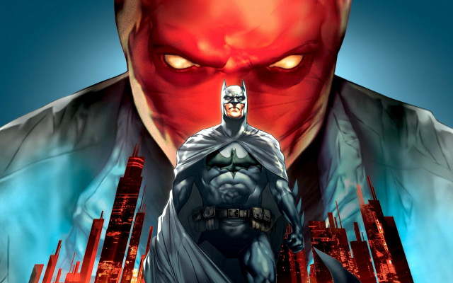 Batman red demon city skyline free wallpaper for desktop - medium preview image