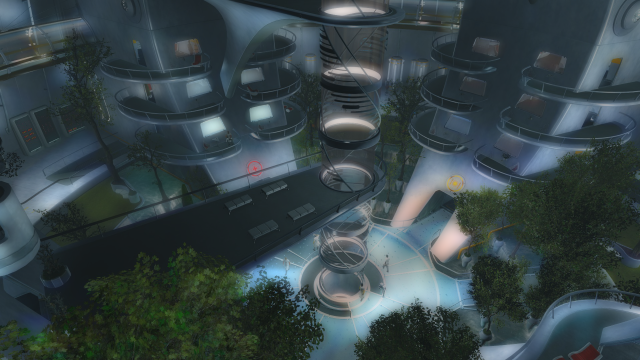 Futuristic city building trees walkway free wallpaper for desktop - medium preview image