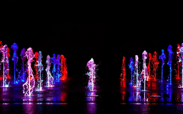 Fountains colored lights dark room #2 free wallpaper for desktop - medium preview image