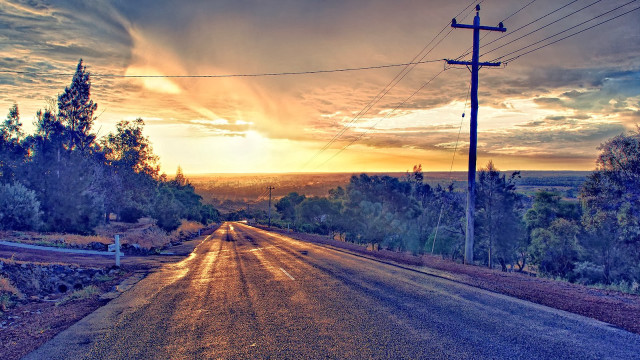 Road sunset sky clouds trees free wallpaper for desktop - medium preview image