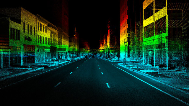 Long empty street rainbow building free wallpaper for desktop - medium preview image
