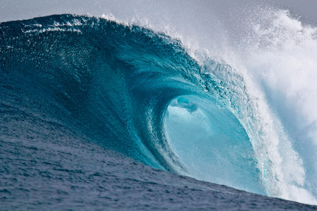 Large wave surfer ocean blue #2 free wallpaper for desktop - medium preview image
