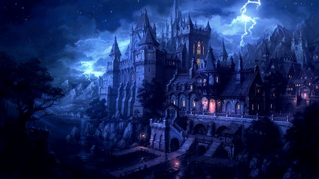 Castle lightning storm clouds dark free wallpaper for desktop - medium preview image