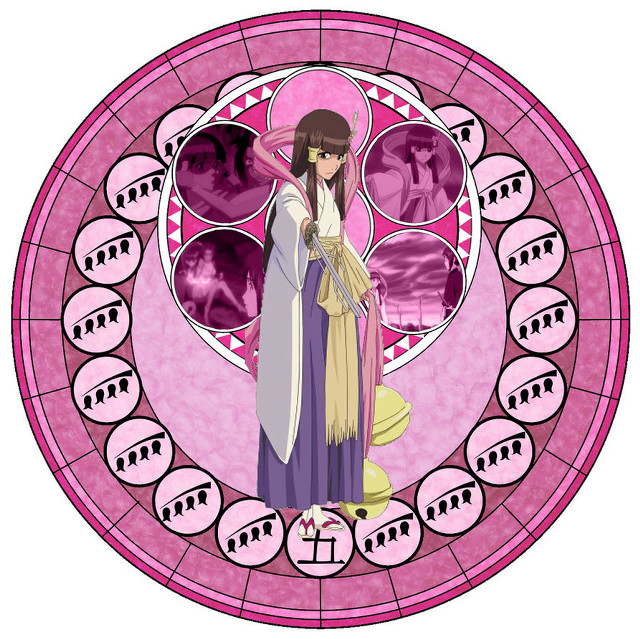 Woman pink stainedglass artnouveau portrait free wallpaper for tablet - medium preview image